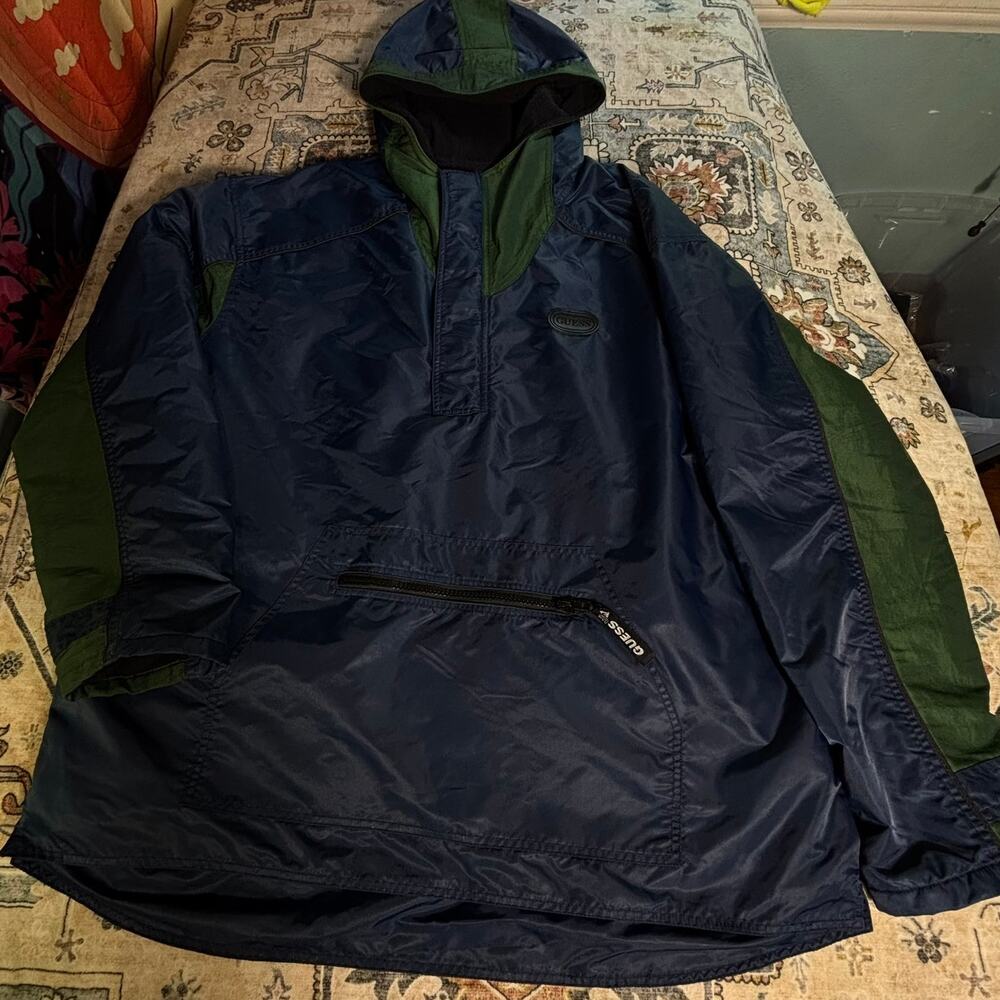 Vintage Guess Puffer Coat Hoodie Made in USA XL 90s Winter Pullover Insulated